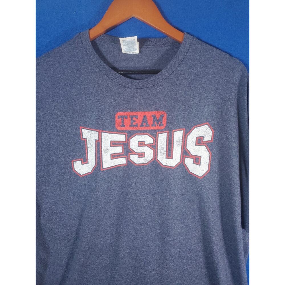Vintage Team Jesus T-Shirt Mens 2XL Blue Graphic Tee Christian Religious - Picture 12 of 13